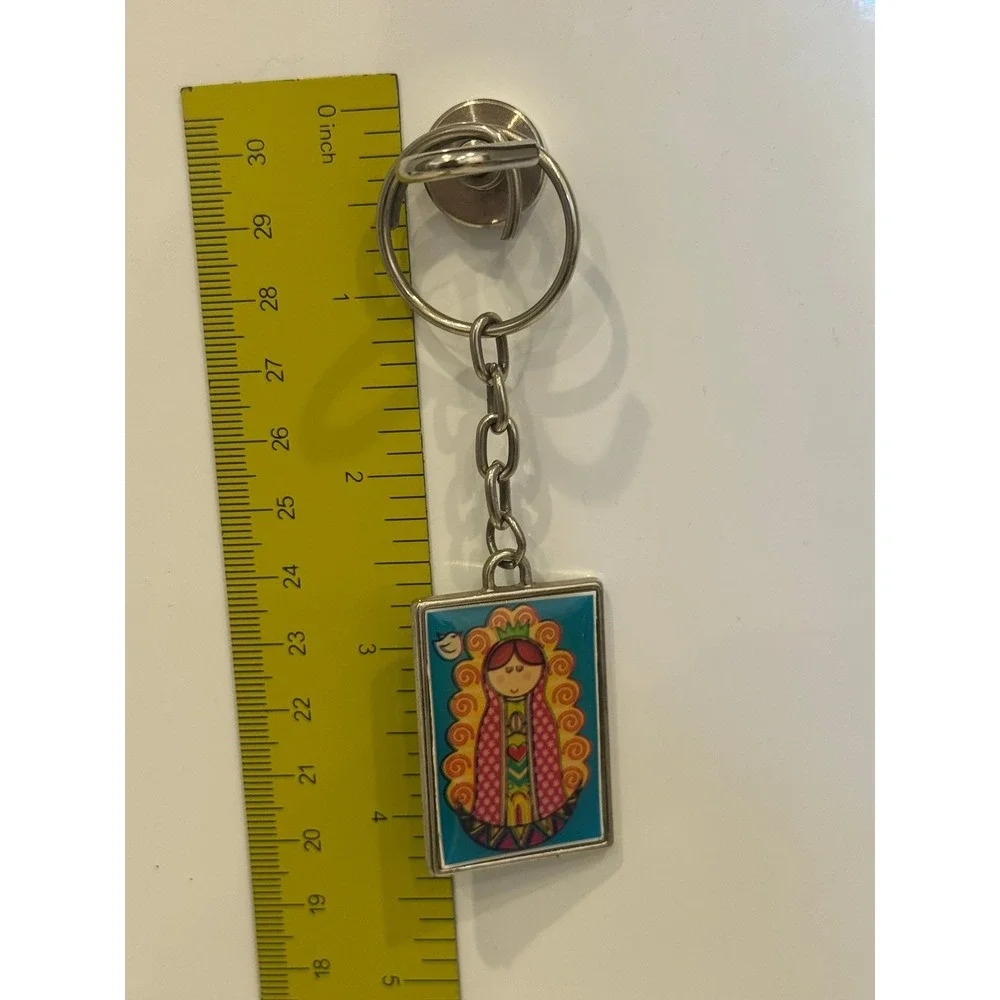 Virgin of Guadalupe Double Sided Keychain Religious Folk Art Metal Pendant